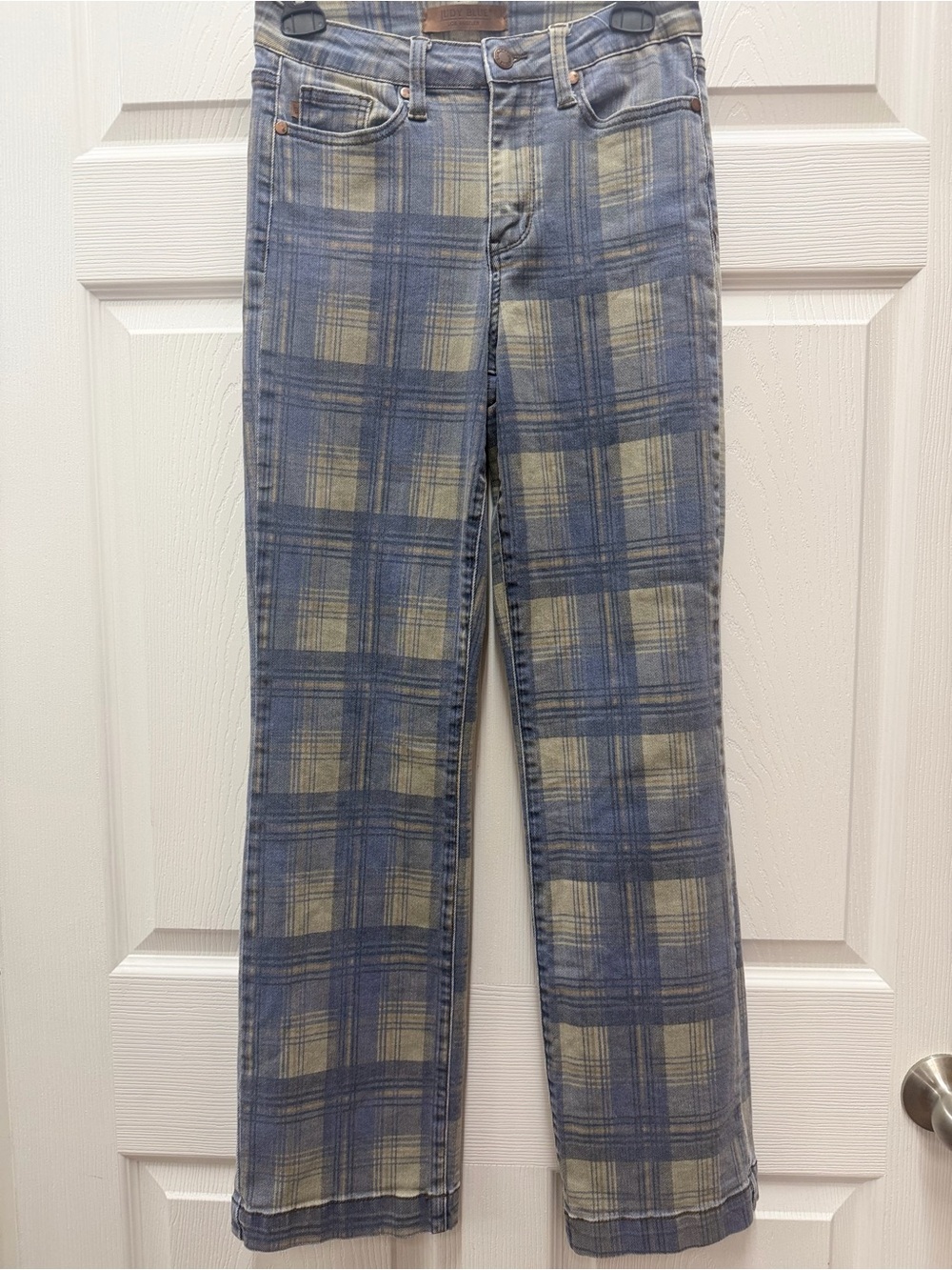 Judy Blue Blue and Beige Plaid Straight Jeans